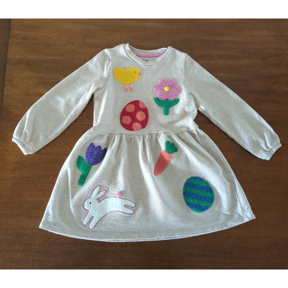 Mini Boden Girls Longs sleeve Joan Boucle Bunny Appliqué Dress size 6/7 NEW NT - Picture 2 of 9